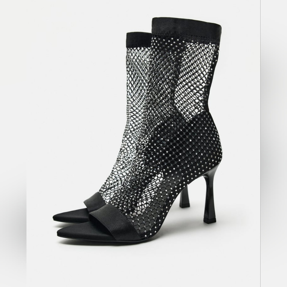 ZARA LIMITED EDITION RHINESTONE MESH ANKLE BOOTS